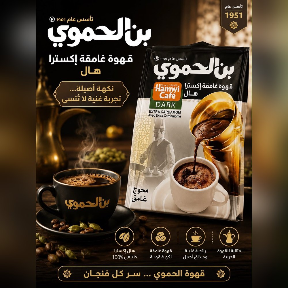 بن الحموي قهوة غامقة اكسترا مع هيل لون اسود 500غ