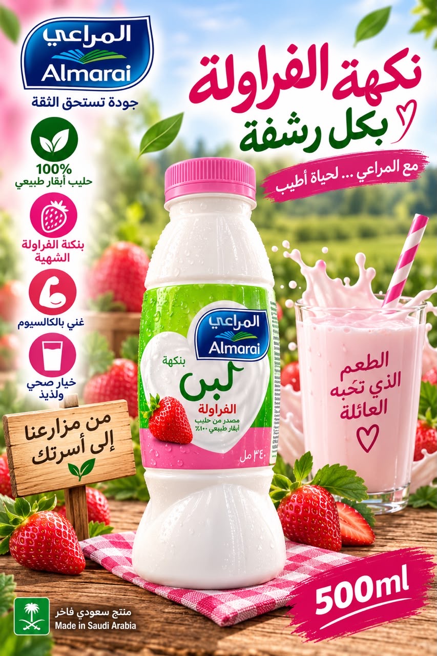لبن بنكهة الفراولة 340 مل المراعي