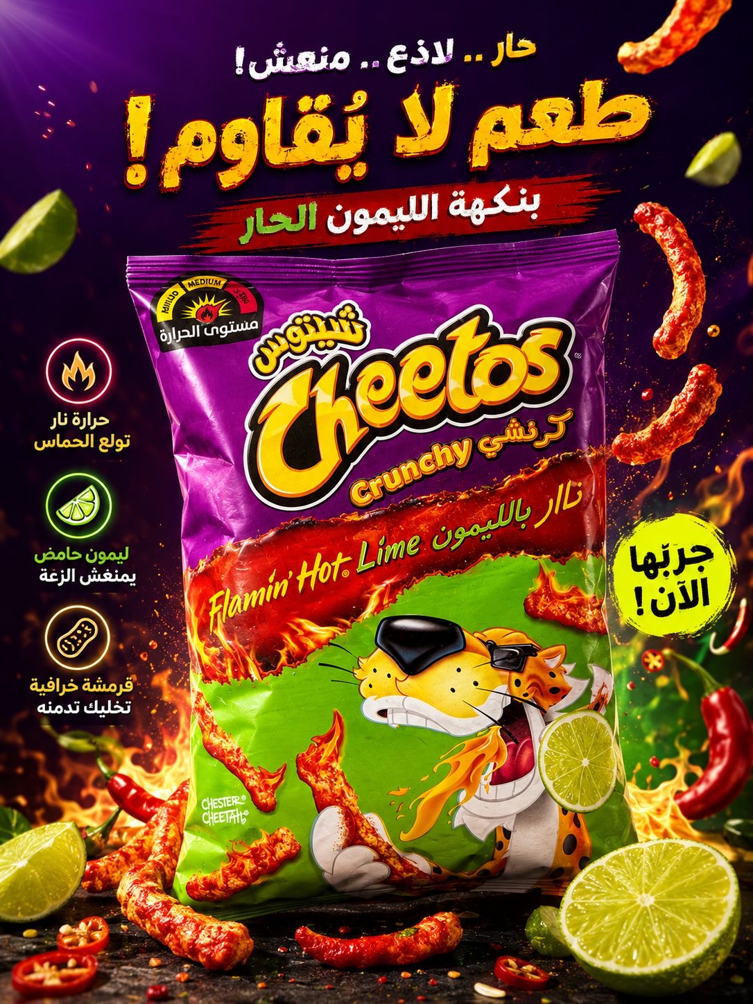 شيتوس كرنشي حار نار و ليمون 50/55غ