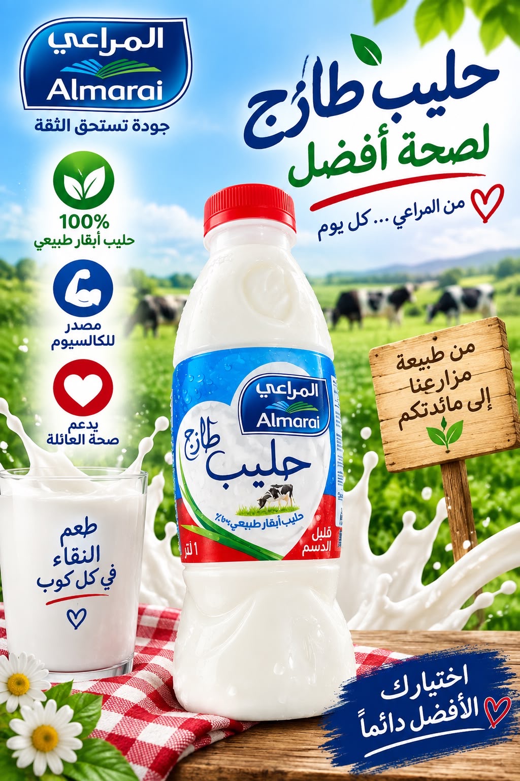 حليب قليل الدسم المراعي فرش 1 لتر