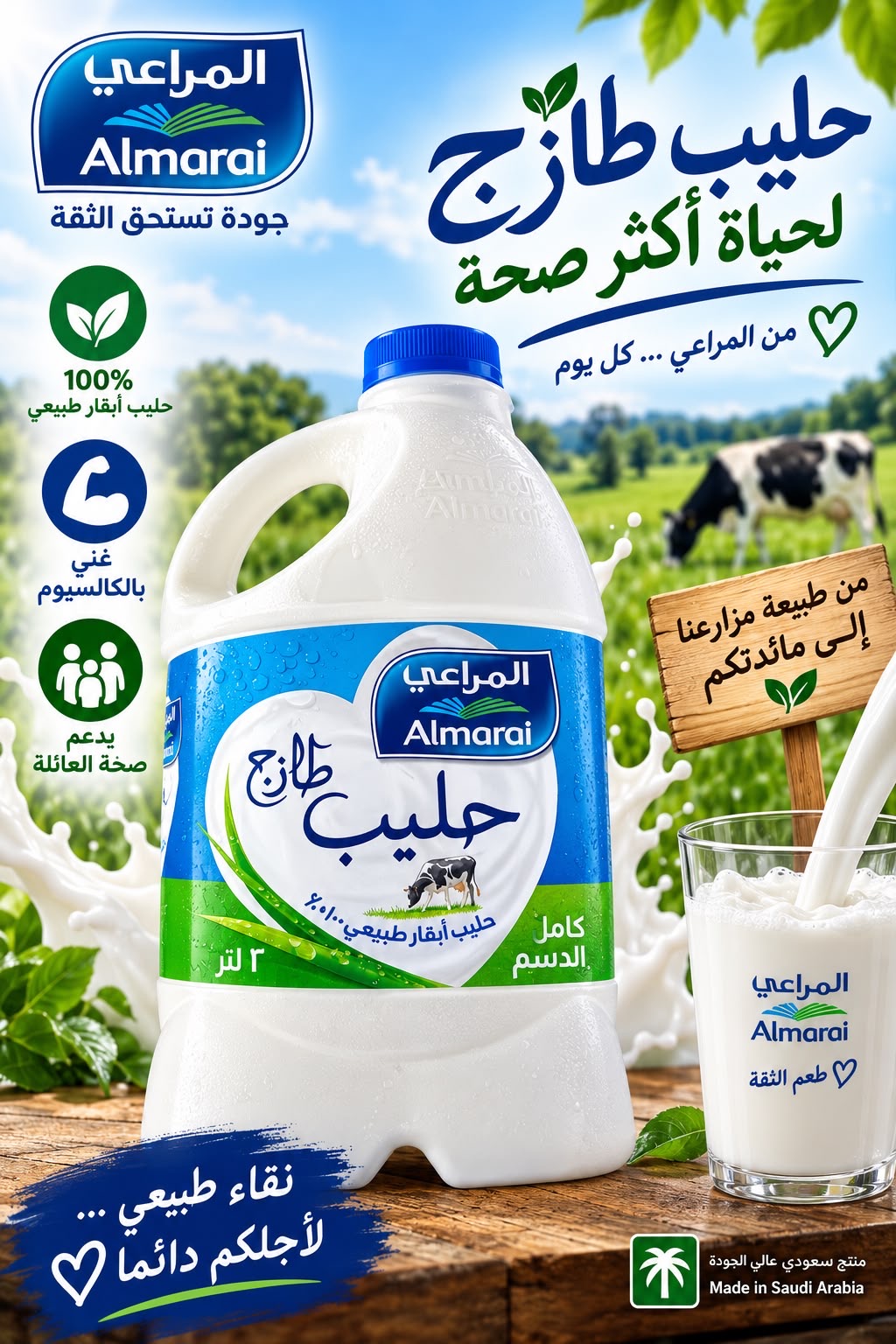 حليب كامل الدسم 2 لتر المراعي