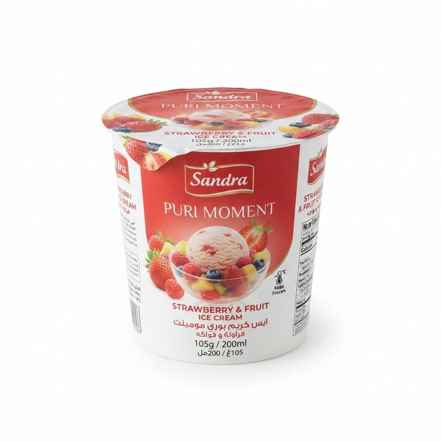 ساندرا ايس كريم بوري مومينت فراولة و فواكه 105غ / 200مل
